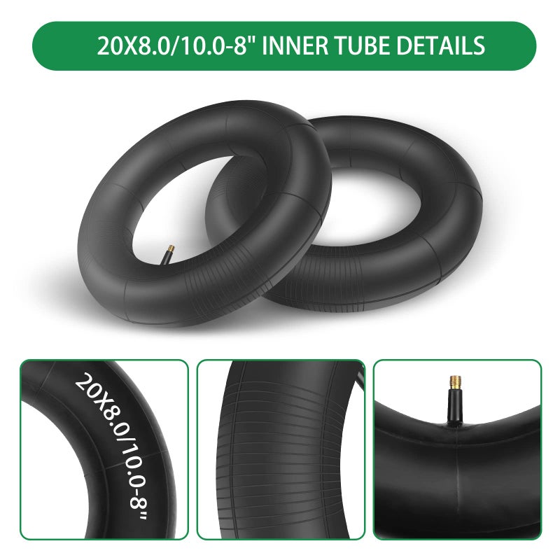 LAXEEM 2Pack 20x8.00-8, 20x10-8 Replacement Inner Tube with TR13 Straight Valve Stem for Golf Cart Mower Tractor Garden Trailer and More - Image 2
